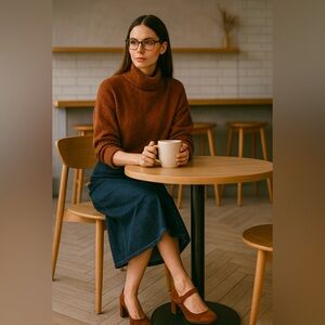 VTG Abercrombie & Fitch Rich Brown funnel neck Sweater wool blend y2k‎